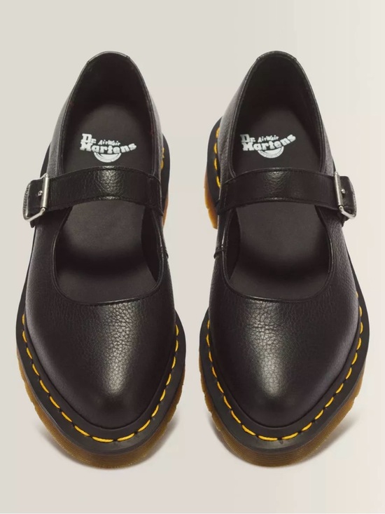 Dr. Martens Shoes - Dr. Martens Black Mary Jane Shoes with Yellow Stitching